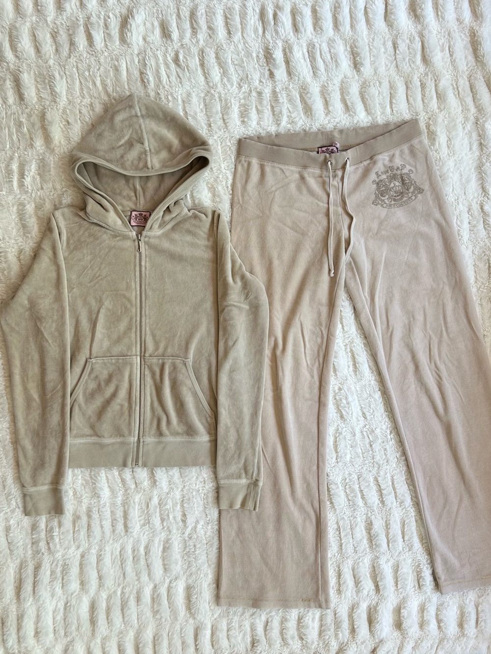 Y2K Vintage Juicy Couture Velour Tracksuit Set Made in USA Blush Tan
